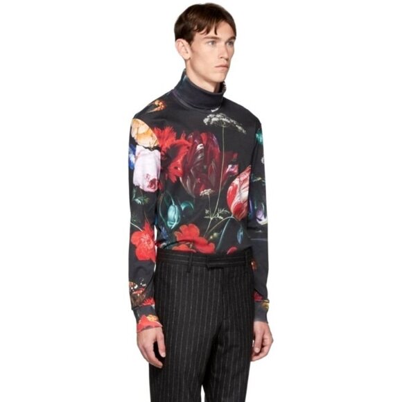 PAUL SMITH Multicolor Floral New Masters Turtleneck S Leopard Print Long Sleeve - Picture 3 of 9